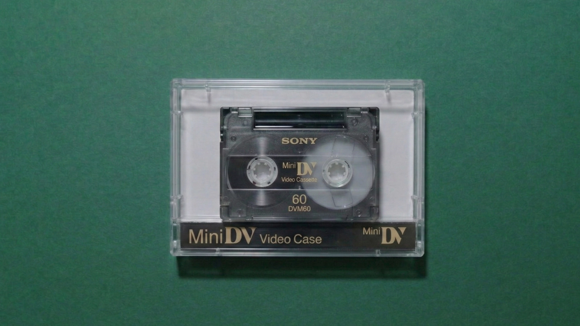 Mini-DV cassette front view showing case and label